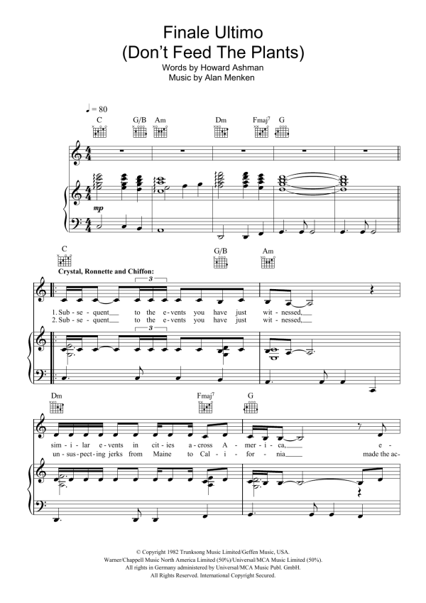 Alan Menken Finale Ultimo (Don't Feed The Plants) Musik Noten - Piano, Vocal & Guitar Chords - 104276-0