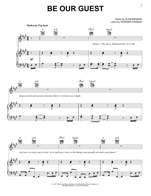 Alan Menken & Howard Ashman Be Our Guest (from Disney's Descendants) Musik Noten - Piano, Vocal & Guitar Chords - 162552-0