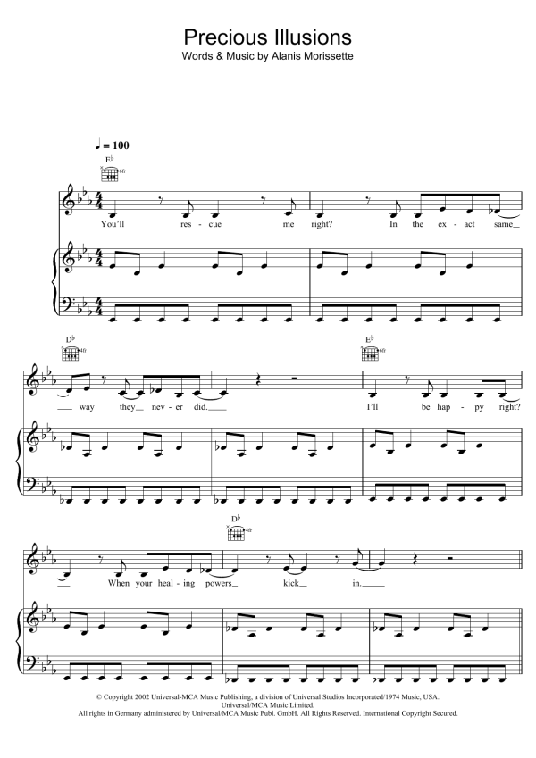 Alanis Morissette Precious Illusions Musik Noten - Piano, Vocal & Guitar Chords - 104208-0