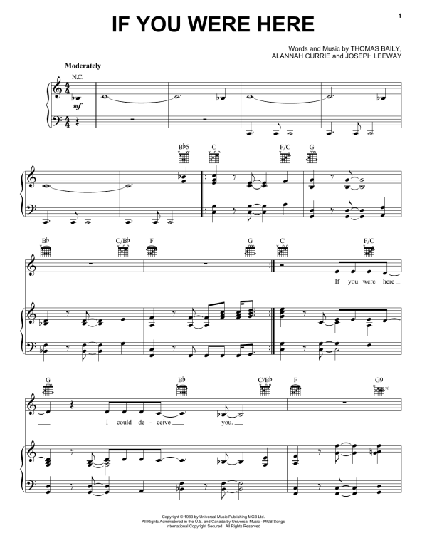 Alannah Currie If You Were Here Musik Noten - Piano, Vocal & Guitar Chords - 171068-0