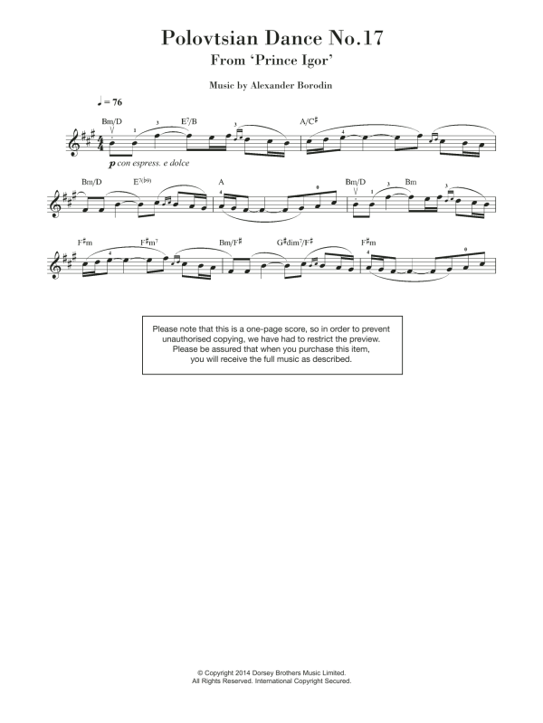 Alexander Borodin Polovtsian Dance No.17 (from 'Prince Igor') Musik Noten - Violin Solo - 119240-0