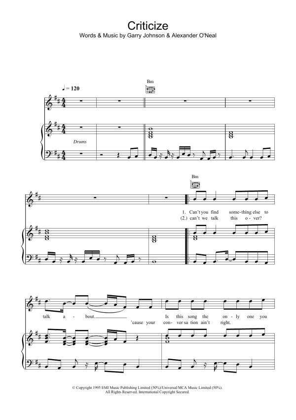Alexander O'Neal Criticize Musik Noten - Piano, Vocal & Guitar Chords - 34355-0