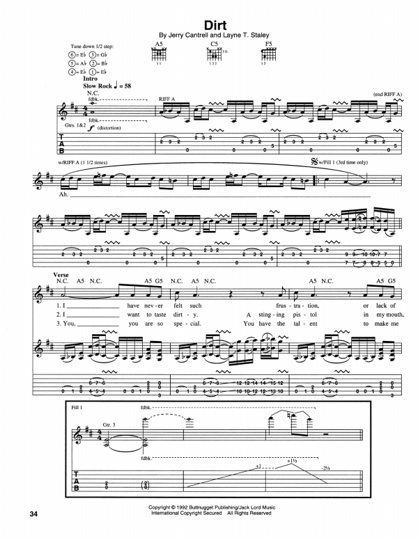 Alice In Chains Dirt Musik Noten - Guitar Tab - 166467-0