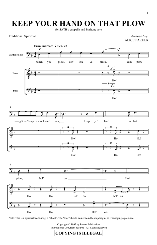 Alice Parker Keep Your Hand On That Plow Musik Noten - SATB Choir - 175127-0