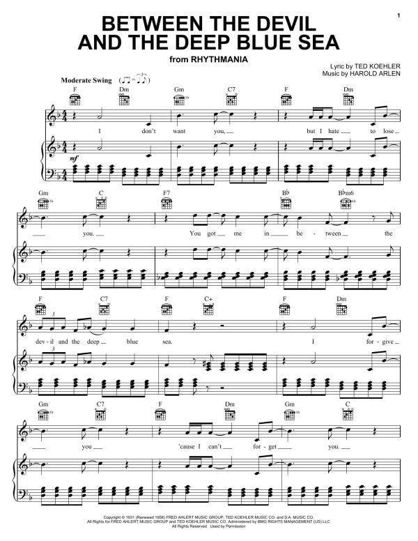 Andre Previn Between The Devil And The Deep Blue Sea Musik Noten - Piano, Vocal & Guitar Chords - 25338-0
