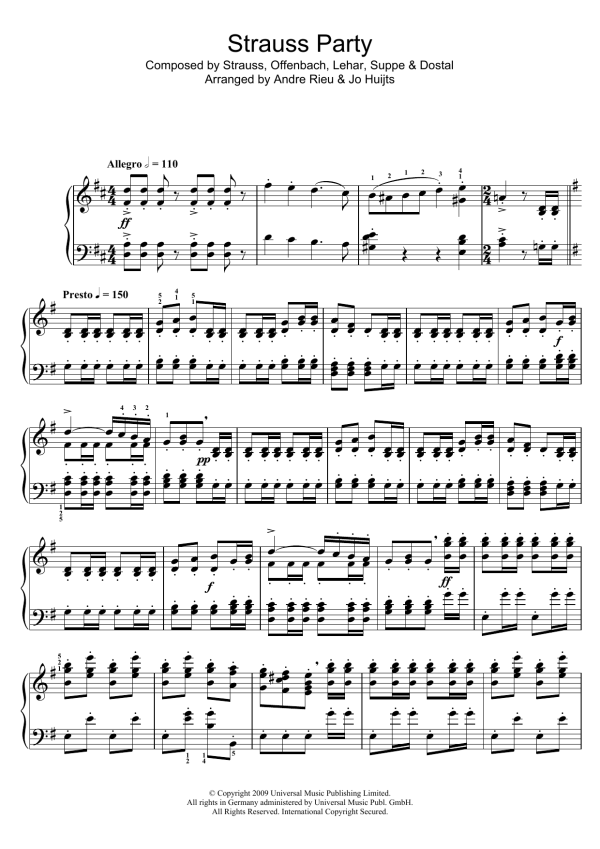 André Rieu Strauss Party Musik Noten - Piano Solo - 101412-0