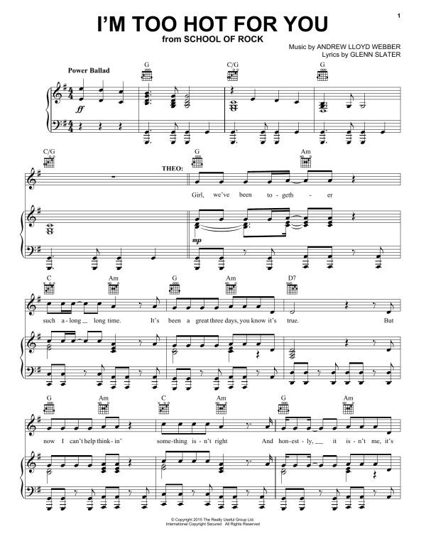 Andrew Lloyd Webber I'm Too Hot For You (from School of Rock: The Musical) Musik Noten - Piano, Vocal & Guitar Chords - 170096-0