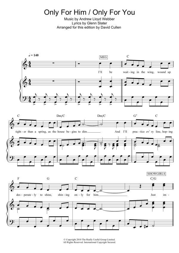 Andrew Lloyd Webber Only For Him/Only For You (from Love Never Dies) Musik Noten - Piano, Vocal & Guitar Chords - 104146-0