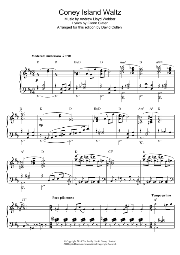 Andrew Lloyd Webber The Coney Island Waltz (from Love Never Dies) Musik Noten - Piano Solo - 104152-0