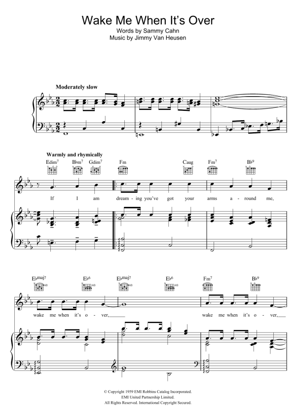 Andy Williams Wake Me When It's Over Musik Noten - Piano, Vocal & Guitar Chords - 121027-0