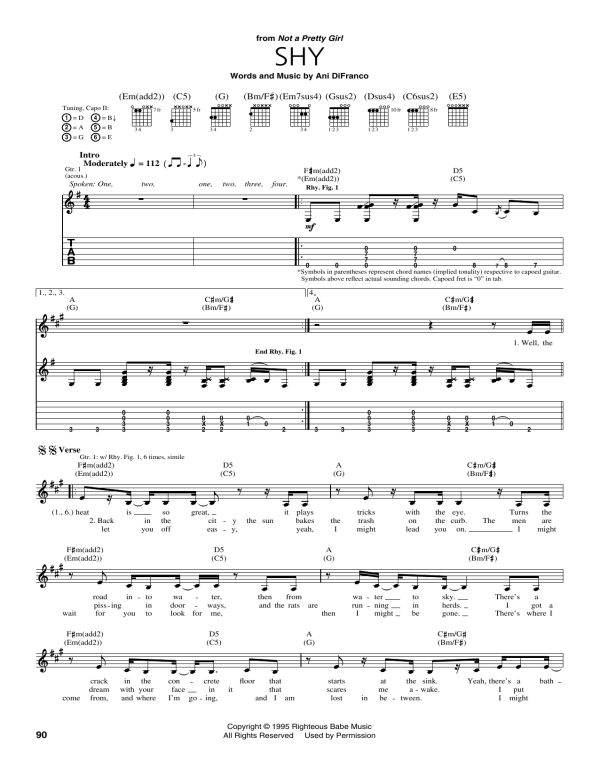 Ani DiFranco Shy Musik Noten - Guitar Tab - 159664-0