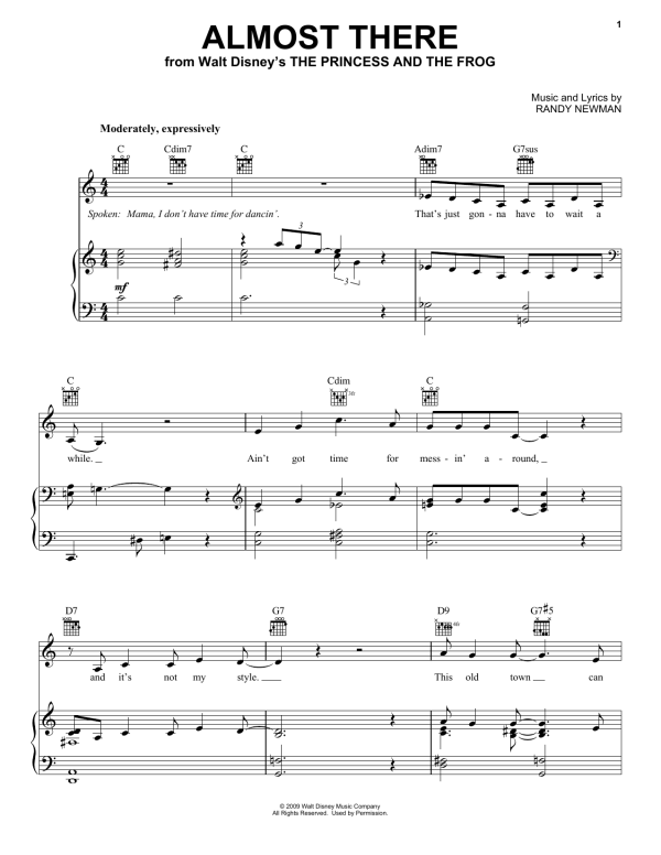 Anika Noni Rose Almost There (from The Princess and the Frog) Musik Noten - Piano, Vocal & Guitar Chords - 73115-0