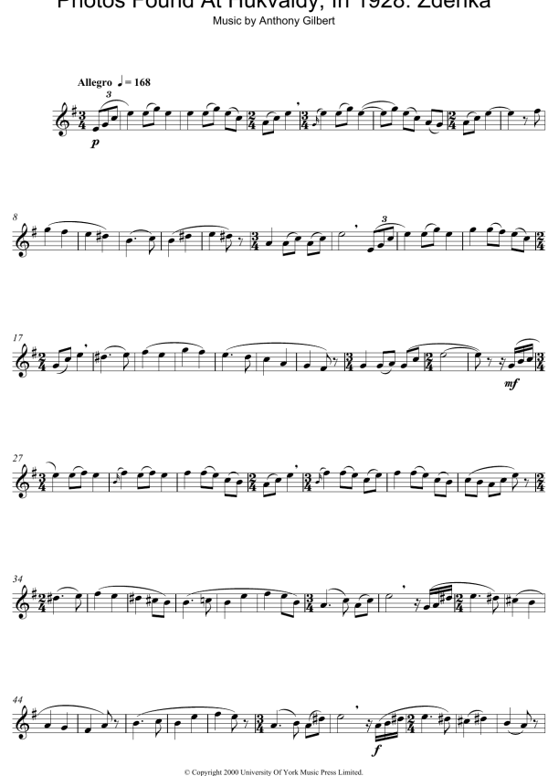 Anthony Gilbert Photos Found At Hukvaldy, In 1928: Zdenka Musik Noten - Oboe Solo - 115387-0