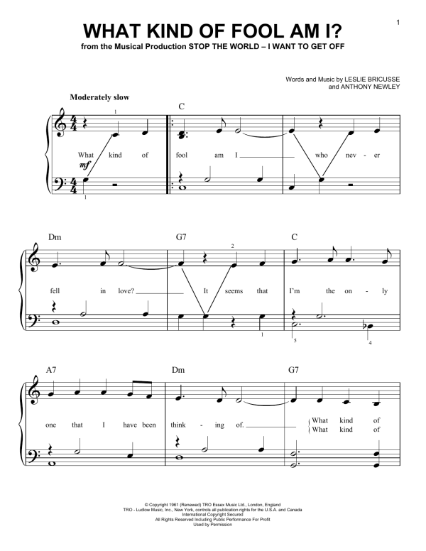 Anthony Newley What Kind Of Fool Am I? Musik Noten - Very Easy Piano - 164662-0