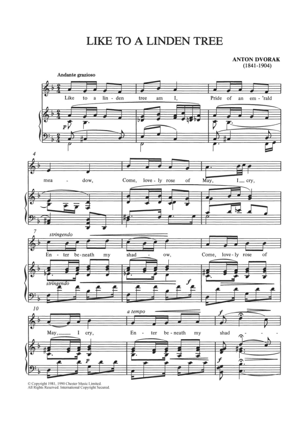 Antonín Dvorák Like To A Linden Tree Musik Noten - Piano & Vocal - 121456-0