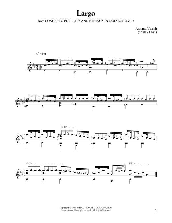 Antonio Vivaldi Largo Musik Noten - Solo Guitar - 163510-0