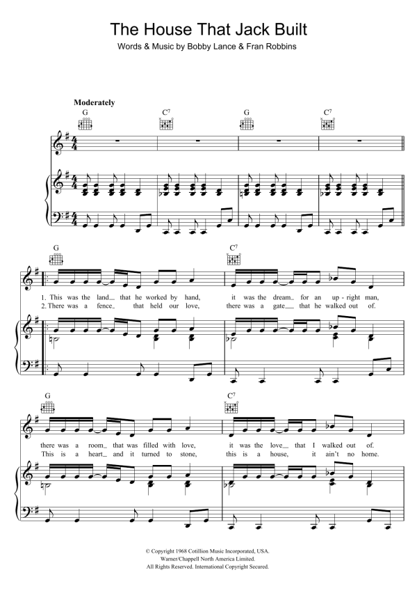 Aretha Franklin The House That Jack Built Musik Noten - Piano, Vocal & Guitar Chords - 43166-0