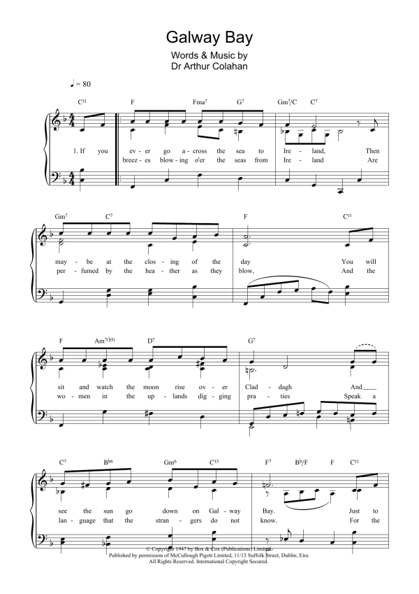 Arthur Colahan Galway Bay Musik Noten - Piano, Vocal & Guitar Chords - 17379-0