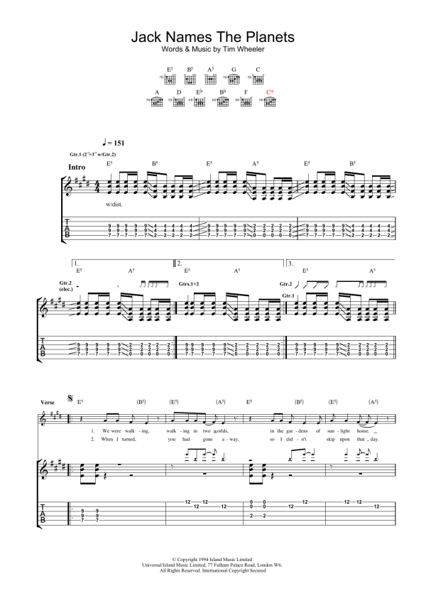 Ash Jack Names The Planets Musik Noten - Guitar Tab - 22811-0