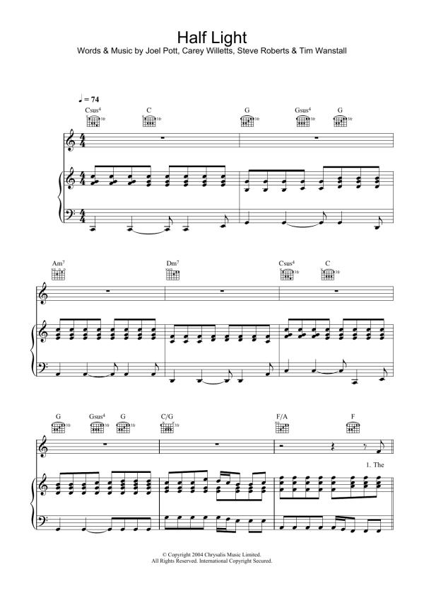 Athlete Half Light Musik Noten - Piano, Vocal & Guitar Chords - 31762-0