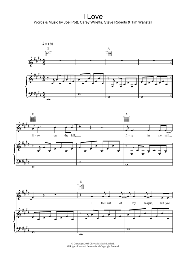 Athlete I Love Musik Noten - Piano, Vocal & Guitar Chords - 31770-0