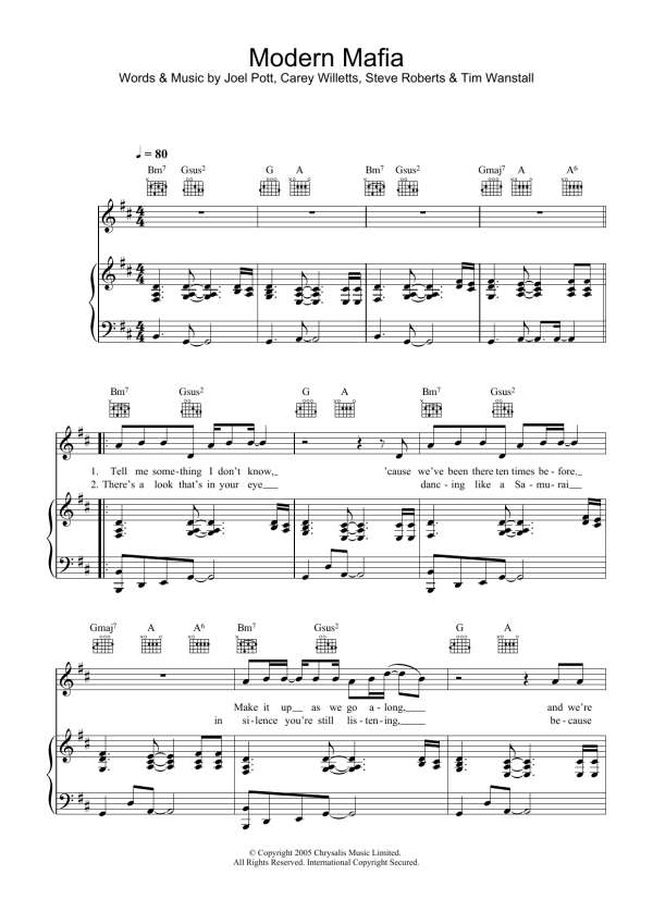 Athlete Modern Mafia Musik Noten - Piano, Vocal & Guitar Chords - 31768-0
