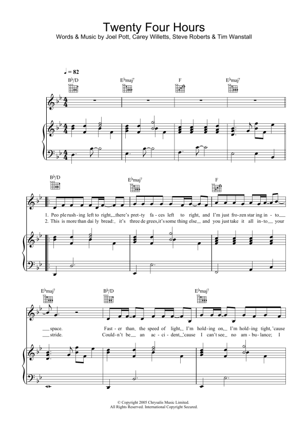 Athlete Twenty Four Hours Musik Noten - Piano, Vocal & Guitar Chords - 31769-0