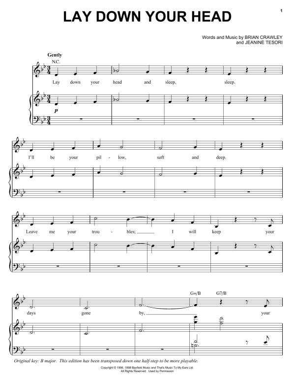 Audra McDonald Lay Down Your Head Musik Noten - Piano, Vocal & Guitar Chords - 155012-0