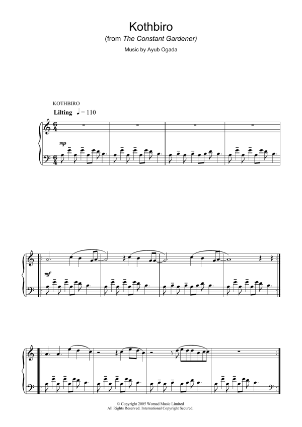Ayub Ogada Kothbiro (from The Constant Gardener) Musik Noten - Piano Solo - 37417-0