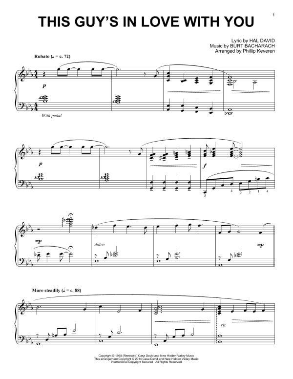 Bacharach & David This Guy's In Love With You (arr. Phillip Keveren) Musik Noten - Piano Solo - 153877-0