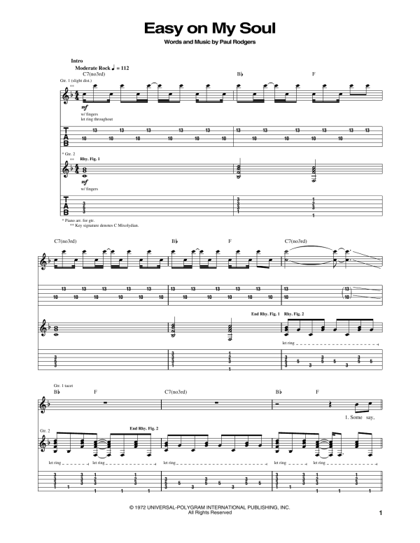 Bad Company Easy On My Soul Musik Noten - Guitar Tab - 170768-0