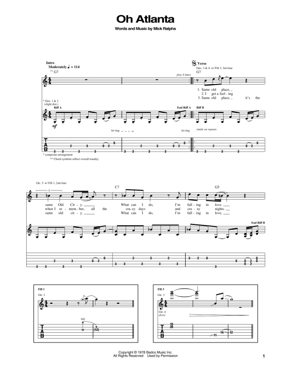 Bad Company Oh Atlanta Musik Noten - Guitar Tab - 170746-0