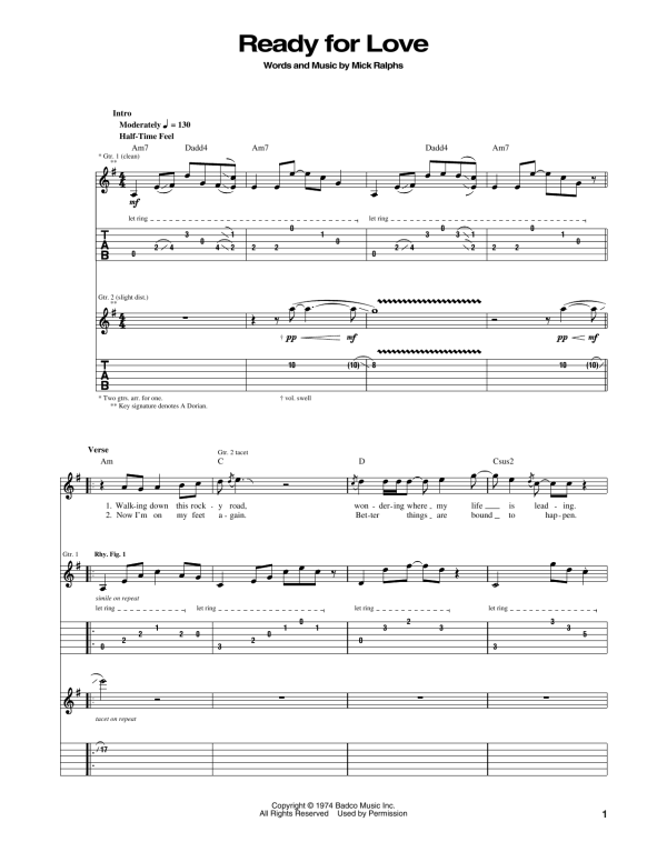 Bad Company Ready For Love Musik Noten - Guitar Tab - 170756-0