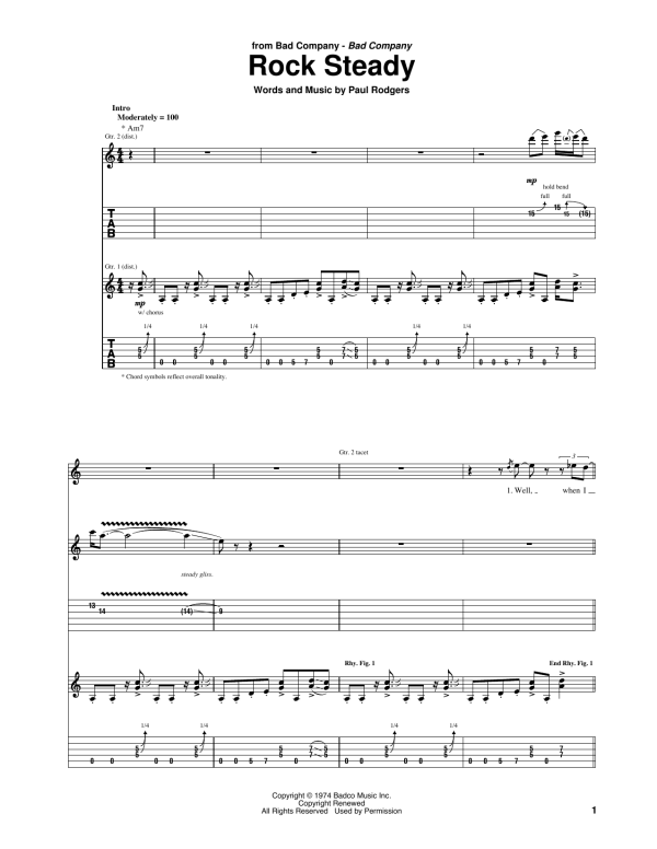 Bad Company Rock Steady Musik Noten - Guitar Tab - 159336-0