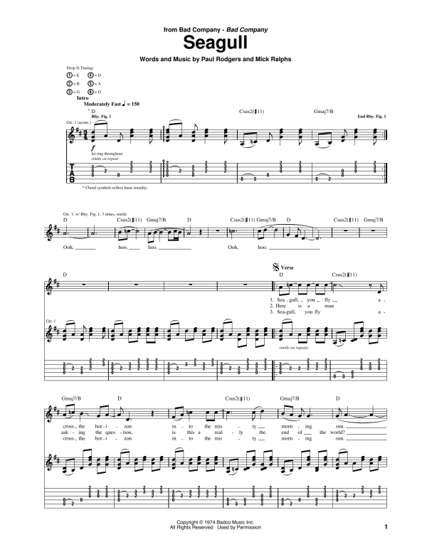 Bad Company Seagull Musik Noten - Guitar Tab - 159334-0