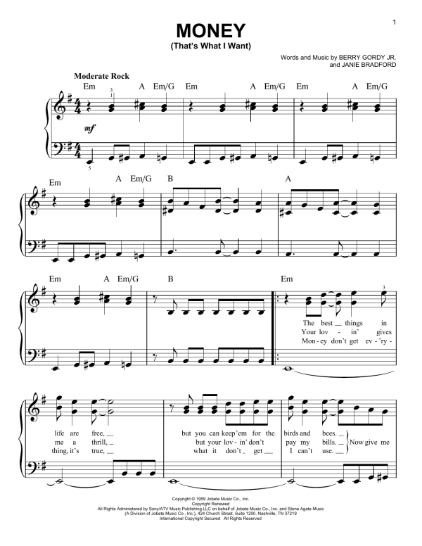 Barrett Strong Money (That's What I Want) Musik Noten - Easy Piano - 175278-0