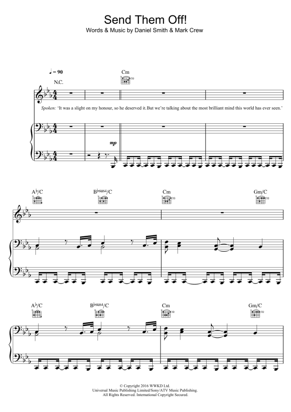 Bastille Send Them Off Musik Noten - Piano, Vocal & Guitar Chords - 123812-0