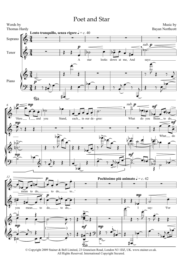 Bayan Northcott Poet and Star (for soprano, tenor and piano) Musik Noten - Piano & Vocal - 45951-0