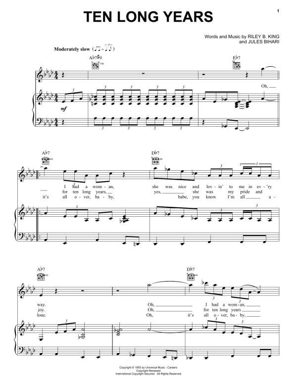 B.B. King Ten Long Years Musik Noten - Piano, Vocal & Guitar Chords - 69550-0