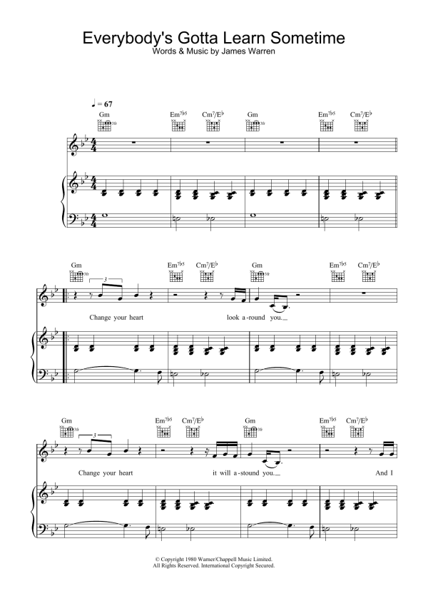 Beck Everybody's Gotta Learn Sometime (from Eternal Sunshine Of The Spotless Mind) Musik Noten - Piano, Vocal & Guitar Chords - 29744-0