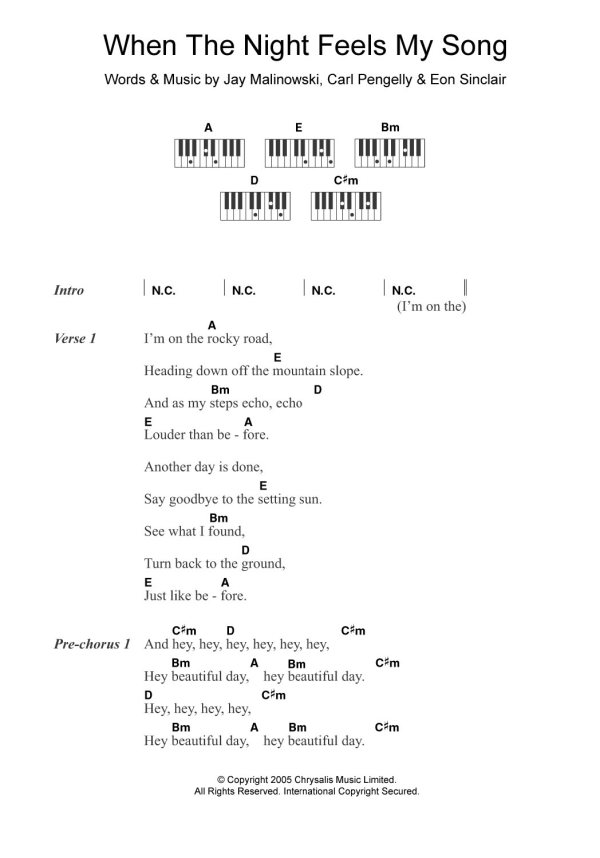 Bedouin Soundclash When The Night Feels My Song Musik Noten - Piano, Vocal & Guitar Chords - 109928-0