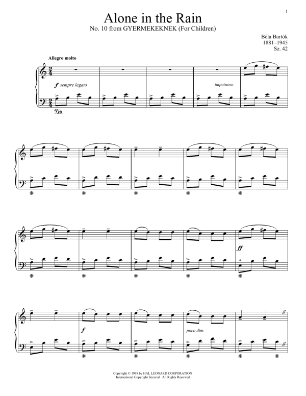 Béla Bartók Alone In The Rain Musik Noten - Piano Solo - 175177-0