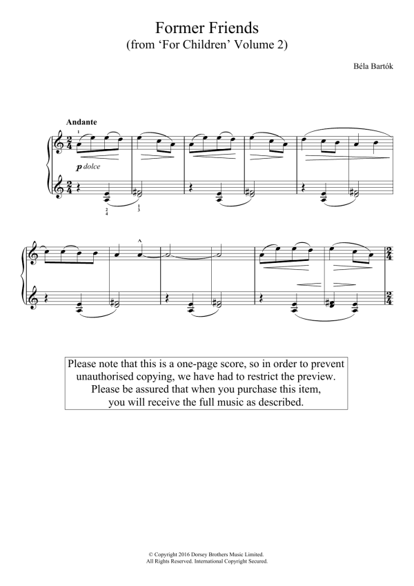 Béla Bartók Former Friends (From 'For Children', Volume 2) Musik Noten - Easy Piano - 123645-0