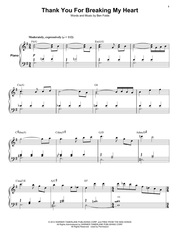Ben Folds Five Thank You For Breaking My Heart Musik Noten - Keyboard Transcription - 176614-0