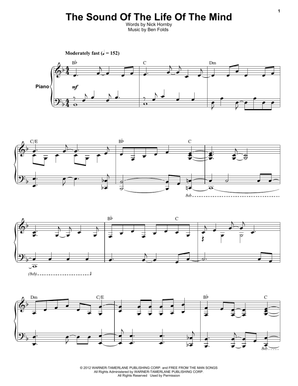 Ben Folds Five The Sound Of The Life Of The Mind Musik Noten - Keyboard Transcription - 176612-0