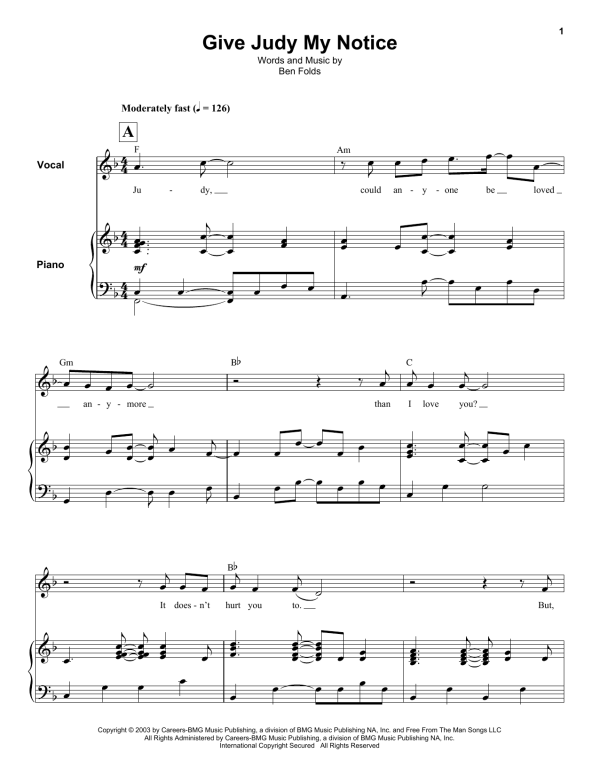 Ben Folds Give Judy My Notice Musik Noten - Keyboard Transcription - 176568-0