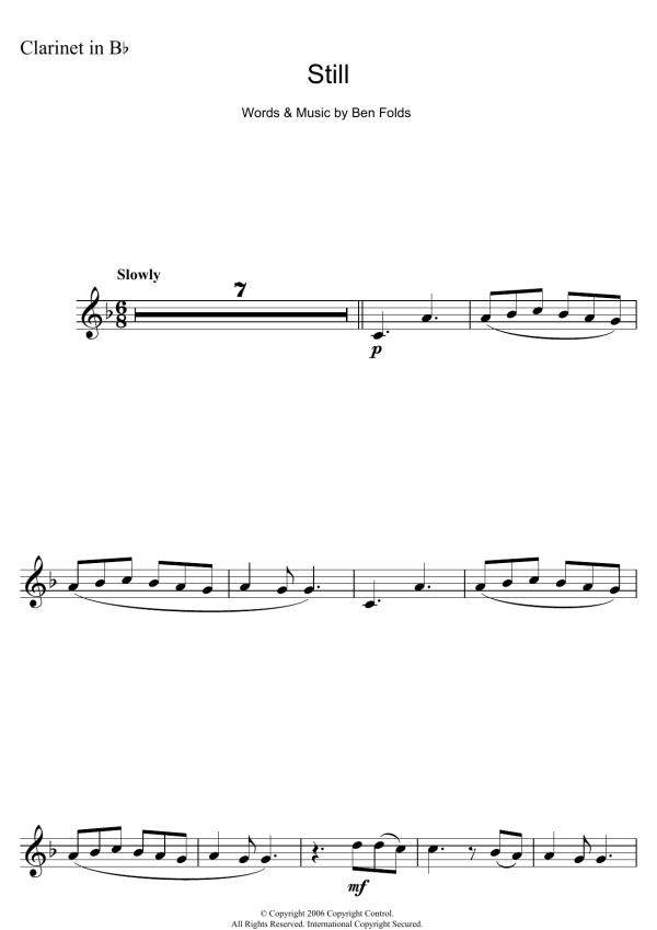 Ben Folds Still (from Over The Hedge) Musik Noten - Clarinet Solo - 101655-0