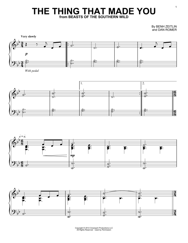 Benh Zeitlin The Thing That Made You Musik Noten - Piano Solo - 153252-0