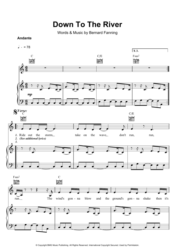 Bernard Fanning Down To The River Musik Noten - Piano, Vocal & Guitar Chords - 38825-0