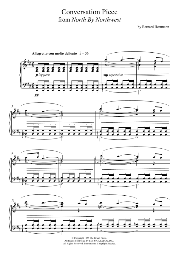 Bernard Herrmann Conversation Piece From North By Northwest Musik Noten - Piano Solo - 118765-0